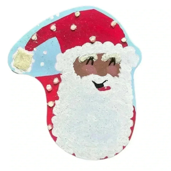 02 Hand Crafted Handmade Upcycled Hand painted Christmas Santa Tin - Picture 1 of 7